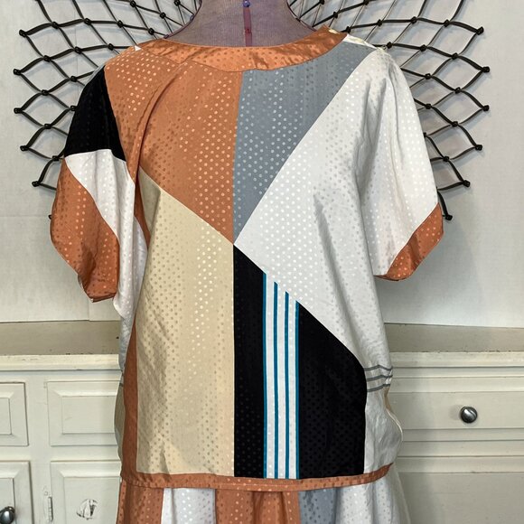 Vintage 80s Working Lady's Dress Womens Geometric Midi 2 Piece Stuart Lang s/8 - Picture 3 of 14